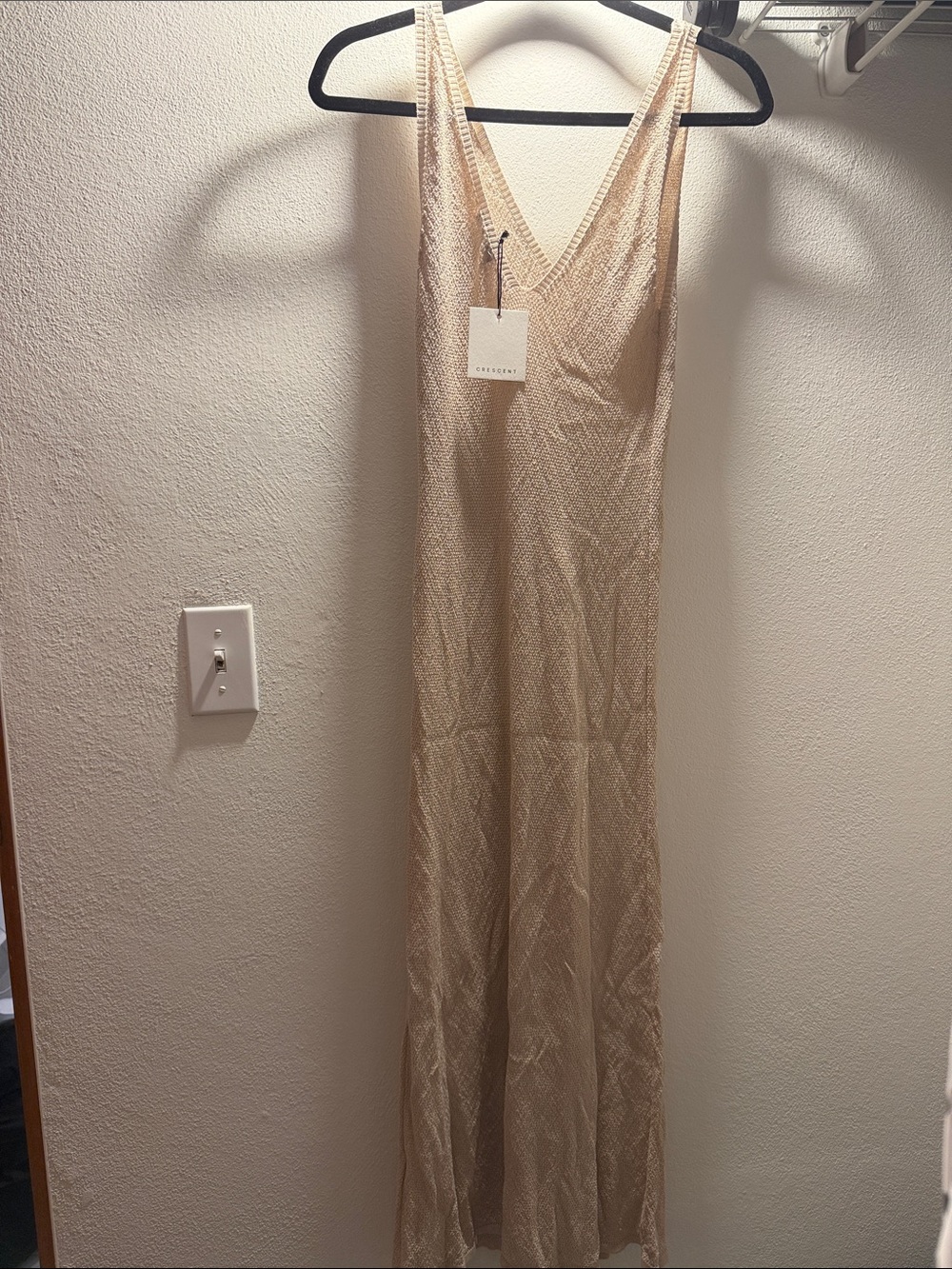 Crescent Sleeveless V-Neck Beige Maxi Dress